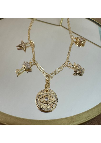 Ateliernu Jewelry Anahtar Yıldız Nazar Kelebek Nazar Charm Çelik Kolye