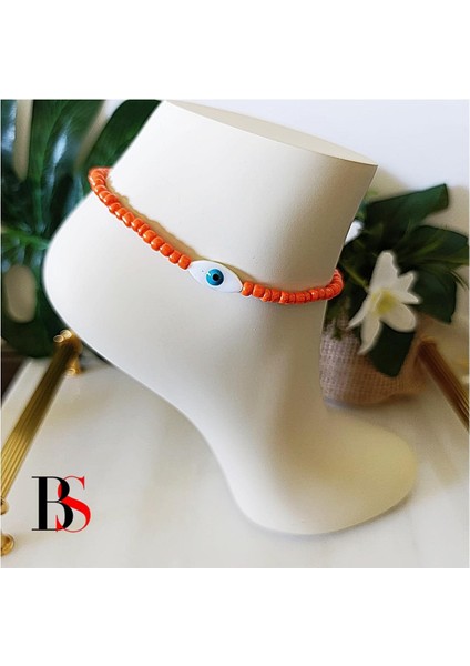 Turuncu Kesme Boncuk - Sedef Nazar Boncuğu Kadın Halhal