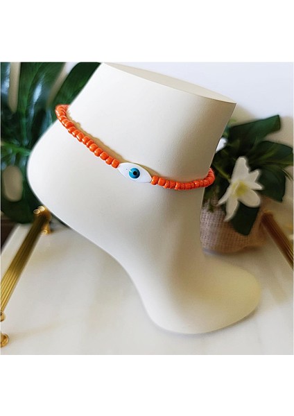 Turuncu Kesme Boncuk - Sedef Nazar Boncuğu Kadın Halhal fiyatları