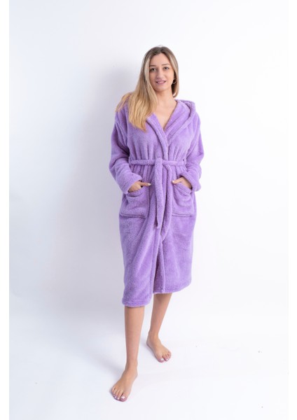 Uzun Kapüşonlu Kadın Wellsoft Peluş Sabahlık