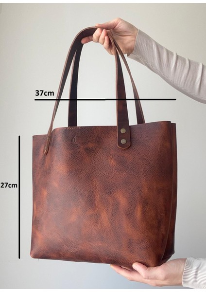 Alesta Leather El Yapımı Hakiki Deri Kadın Tote Çanta / Omuz Çantası