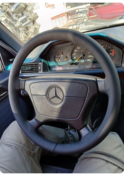 Dikişli Direksiyon Kılıfı Damarlı Siyah Deri Siyah Dikişli E200 Mercedes Için
