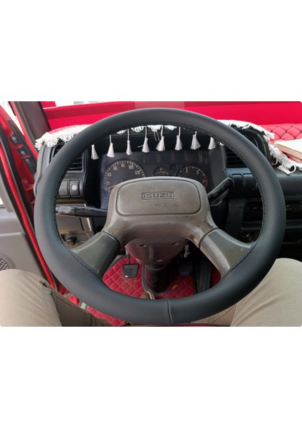 Dikişli Direksiyon Kılıfı Damarlı Siyah Deri Siyah Dikişli Isuzu Npr Için