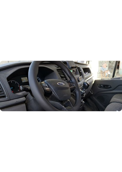 Dikişli Direksiyon Kılıfı Damarlı Siyah Deri Siyah Dikişli Ford Transit Için