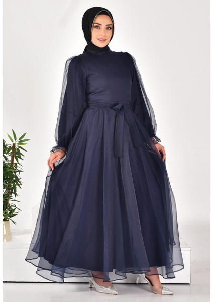 4384 By Coolest Butik Dalya Kumaş Kemerli Tesettür Abiye