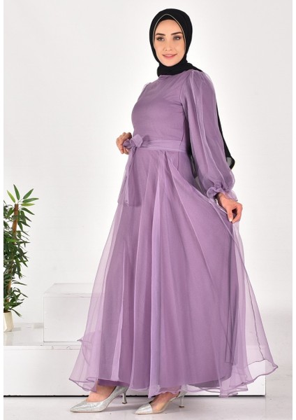 4384 By Coolest Butik Dalya Kumaş Kemerli Tesettür Abiye