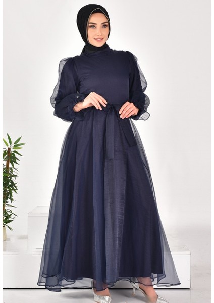 4384 By Coolest Butik Dalya Kumaş Kemerli Tesettür Abiye modelleri