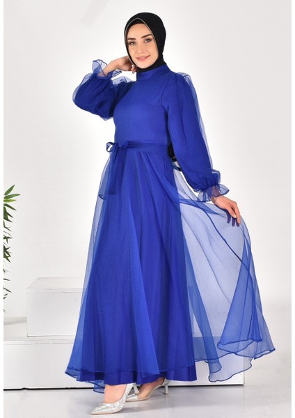 4384 By Coolest Butik Dalya Kumaş Kemerli Tesettür Abiye