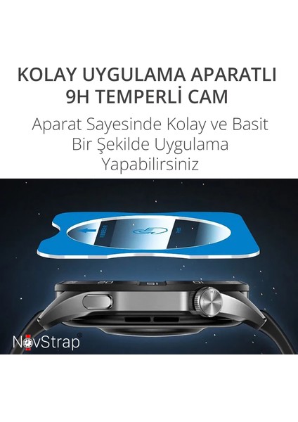 Novstrap Huawei Watch Gt5 Pro 46MM ile Uyumlu Ekran Koruyucu 9h Temperli Cam Kolay Uygulama Aparatlı