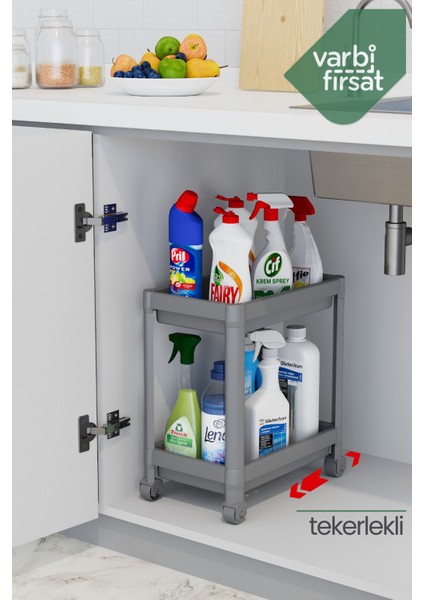 2 katlı tekerlekli düzenleyici mutfak rafı banyo rafı tezgah altı evye altı deterjanlık