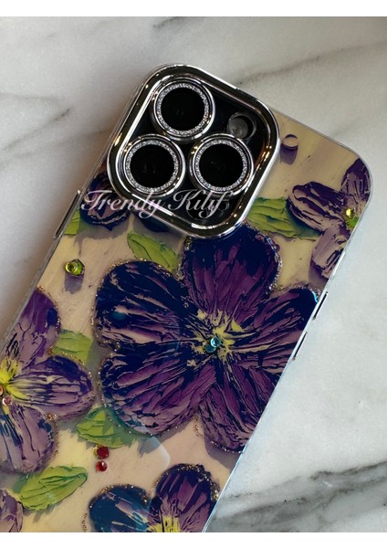 iPhone (12 Pro Max) Uyumlu 3 Boyutlu Mor Çiçekli Kılıf fiyatları