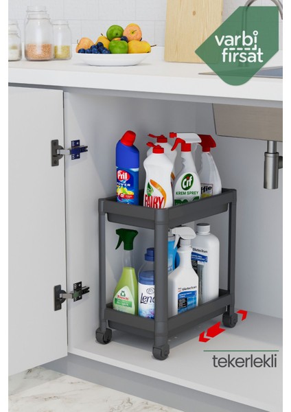2 katlı tekerlekli düzenleyici mutfak rafı banyo rafı tezgah altı evye altı deterjanlık - 2 adet fiyatları