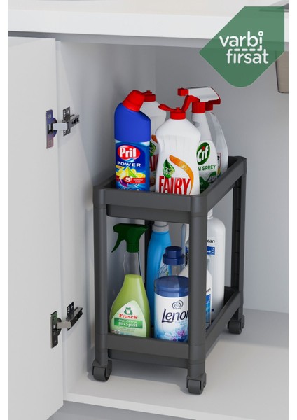 2 katlı tekerlekli düzenleyici mutfak rafı banyo rafı tezgah altı evye altı deterjanlık - 2 adet fırsatları