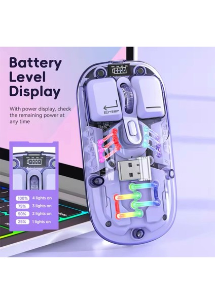 Şeffaf Çift Modlu Kablosuz Fare Dahili 400MAH Lityum Rgb Arka Pil Ofis Pc Faresi ve Eed Dizüstü fiyatları