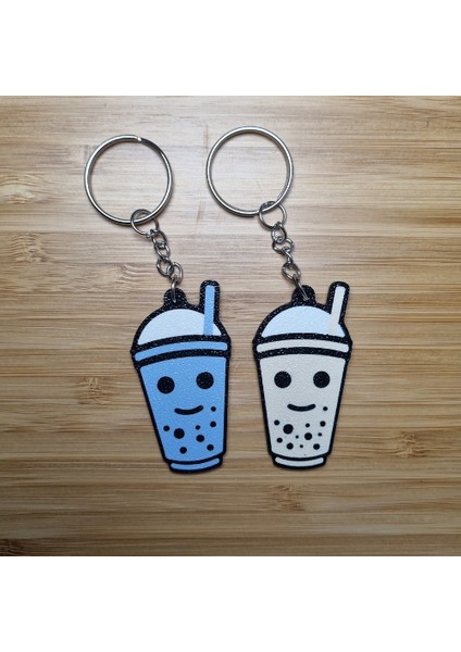Tatlı ve Renkli Bubble Tea Anahtarlık Bej - Sevimli Tasarım
