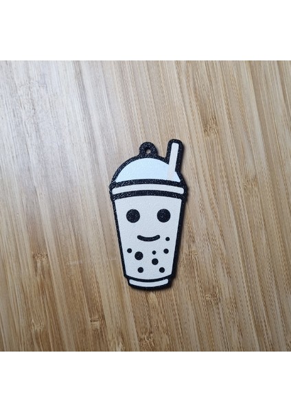 Tatlı ve Renkli Bubble Tea Anahtarlık Bej - Sevimli Tasarım