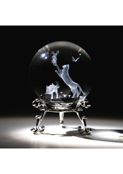 Dekoratif Metal Ayaklı Ikili Kedi Tasarımlı 3D Cam Küre 6cm modelleri