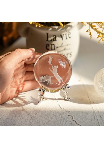 Dekoratif Metal Ayaklı Ikili Kedi Tasarımlı 3D Cam Küre 6cm fırsatları