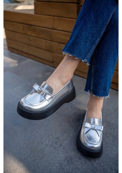 Shade Silver Kalp Detaylı 4cm Özel Kalın Tabanlı Kadın Loafer