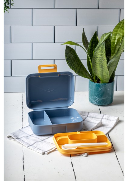 Beslenme Kutusu 2 Katlı Çatal,bıçak,kaşık Setli Antrasit