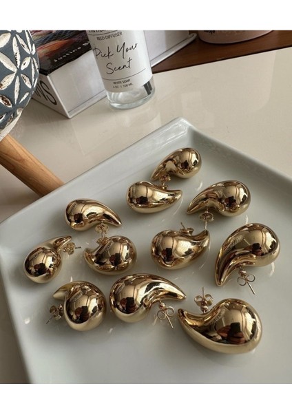 Gold Büyük Boy Bottega Damla Model Küpe
