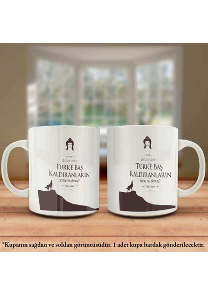 Çift Yön Renkli Baskılı Bilge Kağan - Göktürkçe - Türk Kupa Bardak