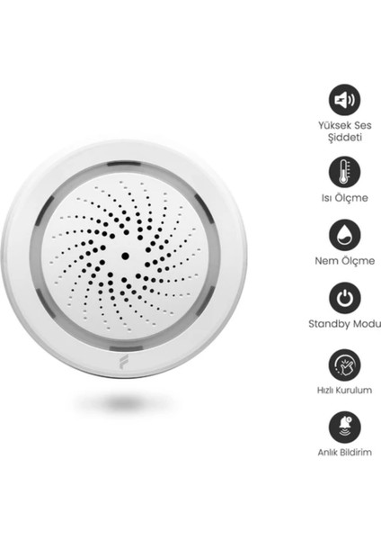 Fonri Akıllı Kablosuz Iç Ortam Nem-Isı Ölçer-Siren, Wifi, 2 Yıl Garantili, Google Asistan ve Tuya Destekli, Uzaktan Kontrol