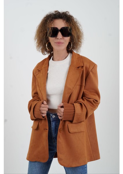 Kiremit Suni Süet Oversize Blazer Ceket