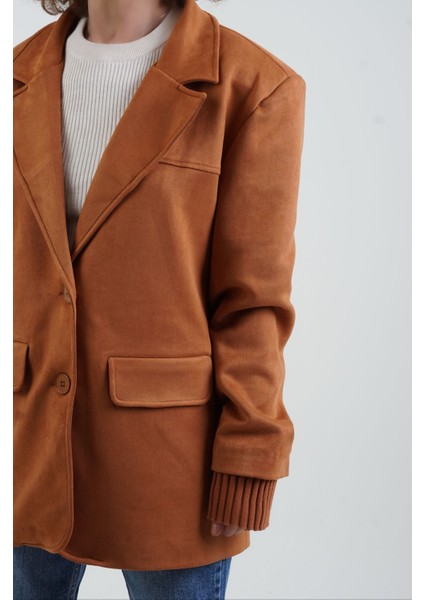 Kiremit Suni Süet Oversize Blazer Ceket modelleri