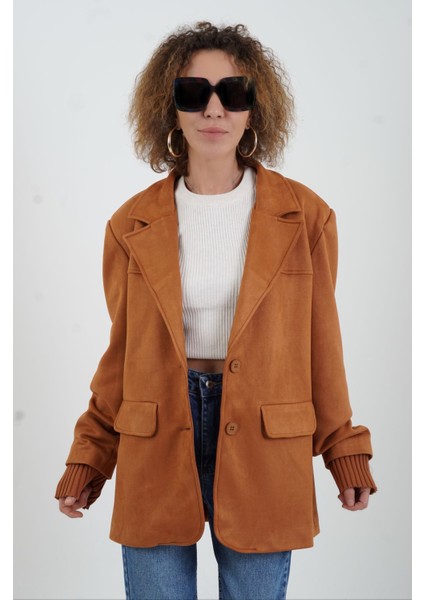 Kiremit Suni Süet Oversize Blazer Ceket indirimleri