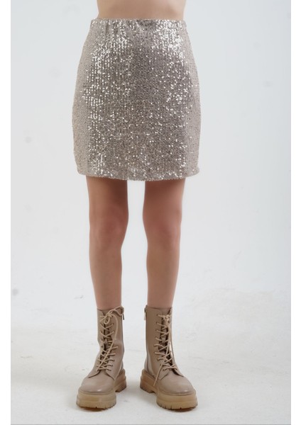 Vizon Pul Payetli Astarlı Mini Etek modelleri