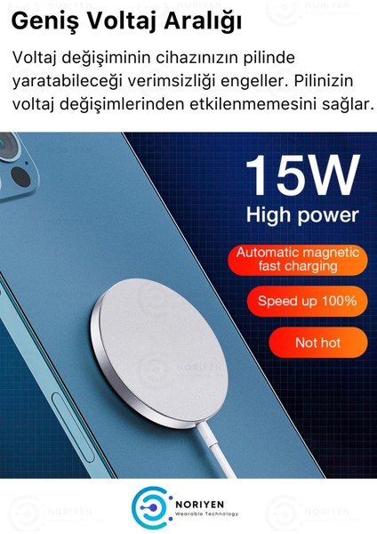 iPhone 11 12 13 14 Magsafe Kablosuz Hızlı Şarj Aleti Apple Tam Uyumlu 15w Wireless Charger Adaptörü Temassız Şarz Pro Mac Max Mag Safe NRY