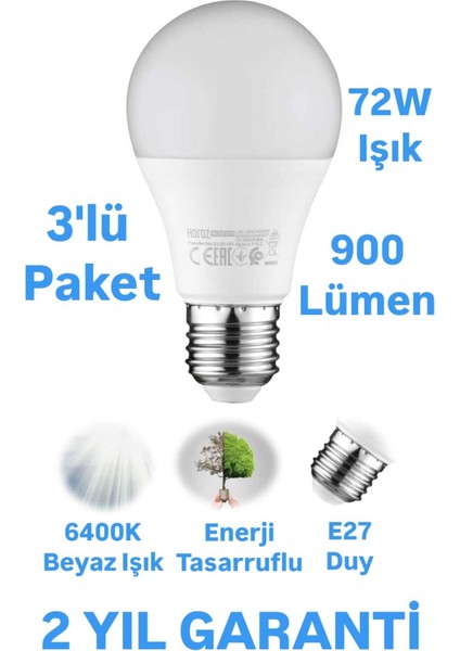 Horoz 9W LED Ampul Beyaz Işık E27 Duy 900 Lümen LED Lamba
