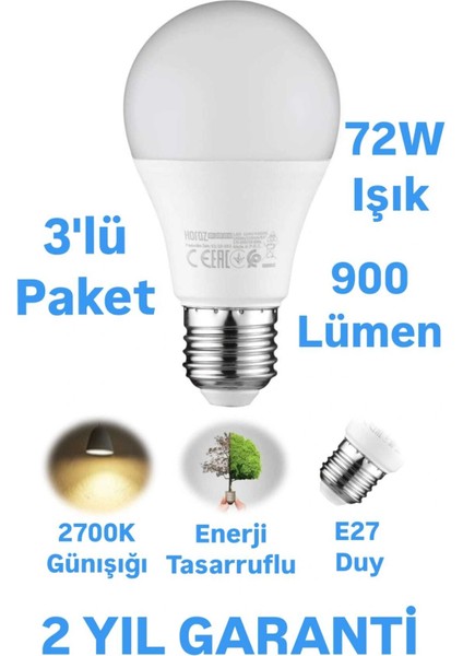 Horoz 9W LED Ampul Günışığı E27 Duy 900 Lümen LED Lamba 2700 Kelvin