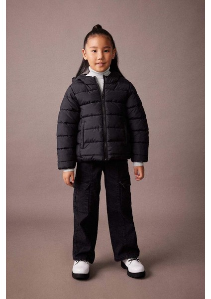 Kapüşonlu Kız Çocuk Şişme Mont Black fiyatları