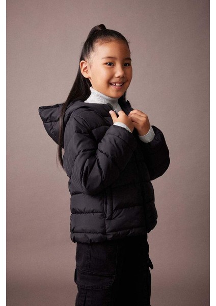 Kapüşonlu Kız Çocuk Şişme Mont Black modelleri