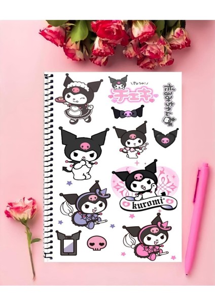 Kuromi Anime Defter 1 Adet Özel Tasarım A4 Boyutu 21 x 29 cm Telli Büyük Boy Defter