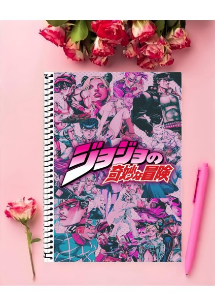 Rollas Store Jojo’s Bizarre Adventure 1 Adet Özel Tasarım A4 Boyutu 21 x 29 cm Telli Çizgili Büyük Boy Defter