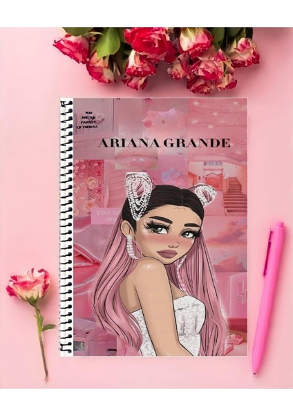 Rollas Store Ariana Grande Defter 1 Adet Özel Tasarım A4 Boyutu 21 x 29 cm Telli Çizgili Büyük Boy Defter