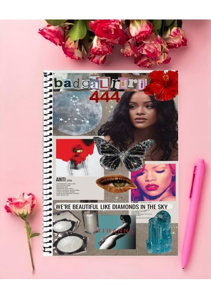 Rollas Store Rihanna Defter 1 Adet Özel Tasarım A4 Boyutu Telli Orta Boy Defter