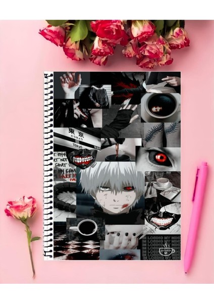 Rollas Store Tokyo Ghoul Defter 1 Adet Özel Tasarım A4 Boyutu 21 x 29 cm Telli Çizgili Büyük Boy Defter