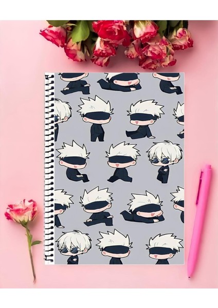 Rollas Store Jujutsu Kaisen Defter 1 Adet Özel Tasarım A4 Boyutu 21 x 29 cm Telli Çizgili Büyük Boy Defter