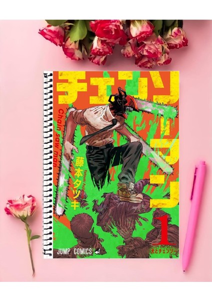 Rollas Store Chainsaw Man Anime Defter 1 Adet Özel Tasarım A4 Boyutu Telli Orta Boy Defter