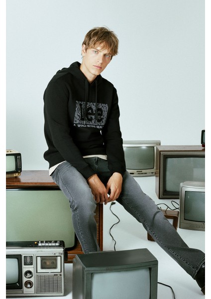 Regular Fit Normal Kesim Kapüşonlu Ekru Sweatshirt