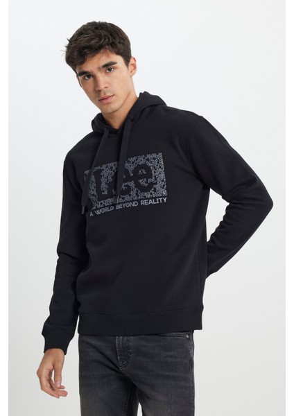 Regular Fit Normal Kesim Kapüşonlu Ekru Sweatshirt