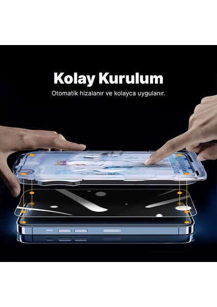 Apple iPhone 13 Pro Max Kolay Takma Aparatlı Cam Ekran Koruyucu Siyah