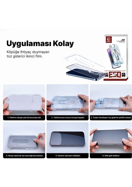 Apple iPhone 15 Plus Kolay Takma Aparatlı Hayalet Cam Ekran Koruyucu Siyah fiyatları
