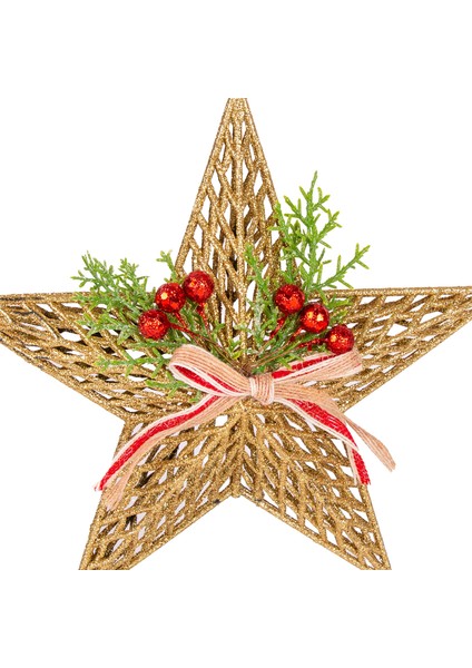Yılbaşı Süsü Yılbaşı Dekorlu Yıldız Fiyonklu Berryli Gold 25X25 Cm. fiyatları