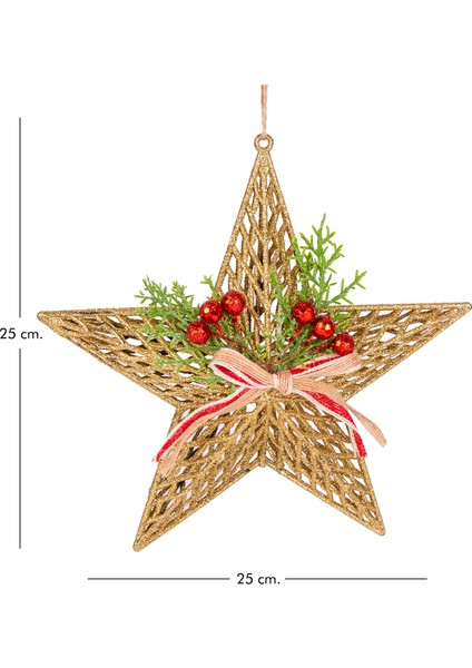 Yılbaşı Süsü Yılbaşı Dekorlu Yıldız Fiyonklu Berryli Gold 25X25 Cm. fırsatları
