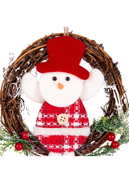 Yılbaşı Süsü Çelenk Kardan Adam Figürlü Kırmızı 15X15 Cm. fiyatları